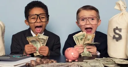 Children dressed as bankers