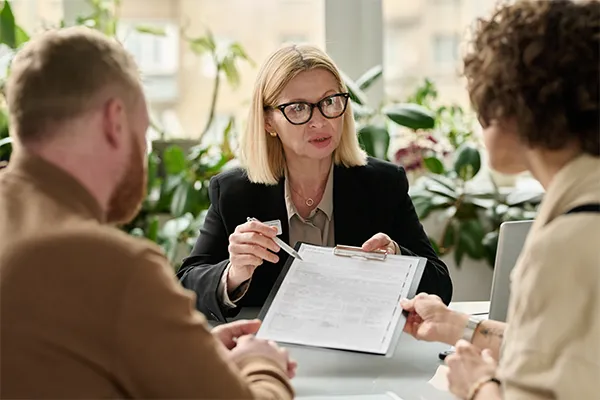 Couple meeting with lawyer