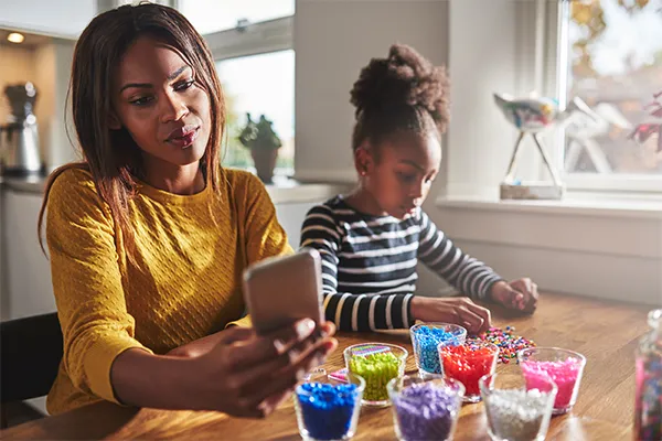 Mother reading text