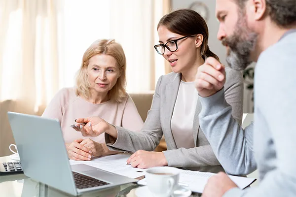 Co-parents speaking with a lawyer