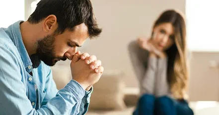 Sad couple breaking up