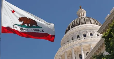 California flag in front of town hall