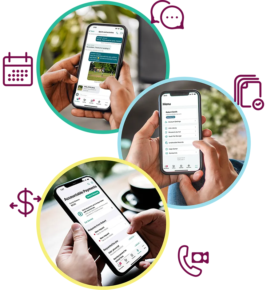 Photo collage of parents hugging their children