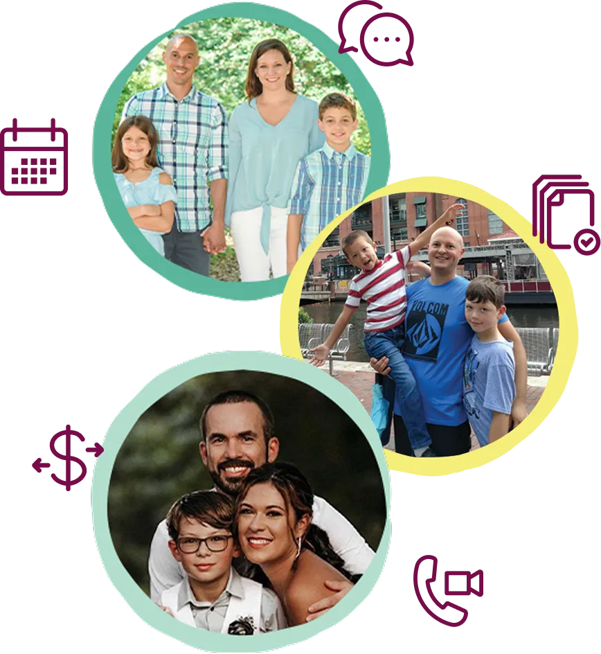 Photo collage of parents hugging their children