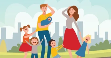 Graphic of parents with crying children