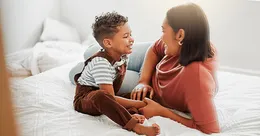 Mother and son talking
