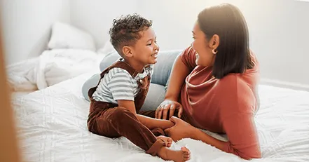 Mother and son talking