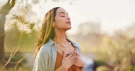 Woman breathing deeply