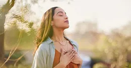 Woman breathing deeply