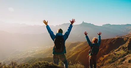 Father and son hiking