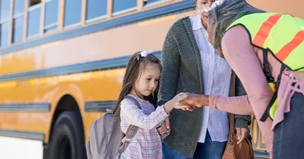 Child meeting bus driver