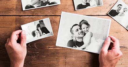 Parent looking at photos
