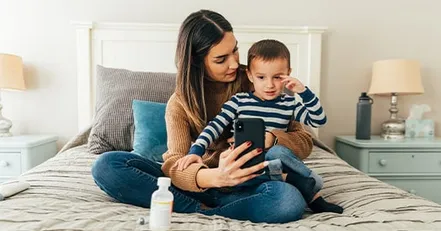 Mother and son video calling